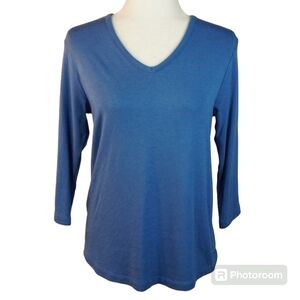 Orvis Perfect Tee Classic Fit Blue‎ V-Neck 3/4 Sleeve Shirt Size Small